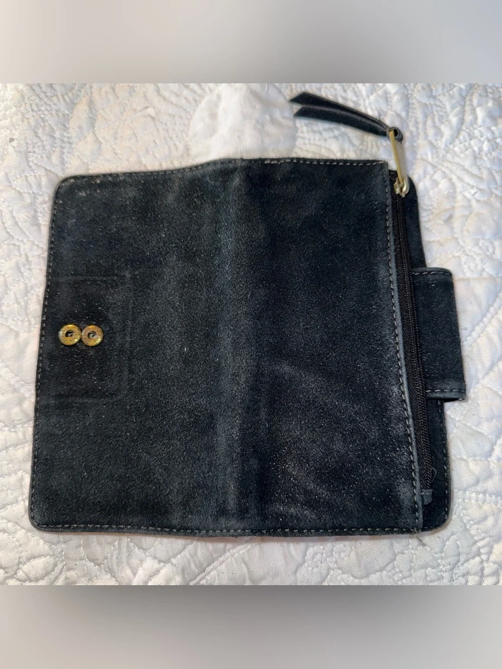 Fossil Black Suede Card & Key Holder with Gold Accent